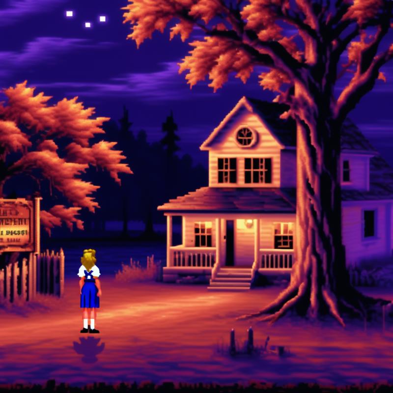 01229-lcas artstyle, there is a female adventurer dressed as a cheerleader standing in front of a haunted house, storybook wide shot _.png